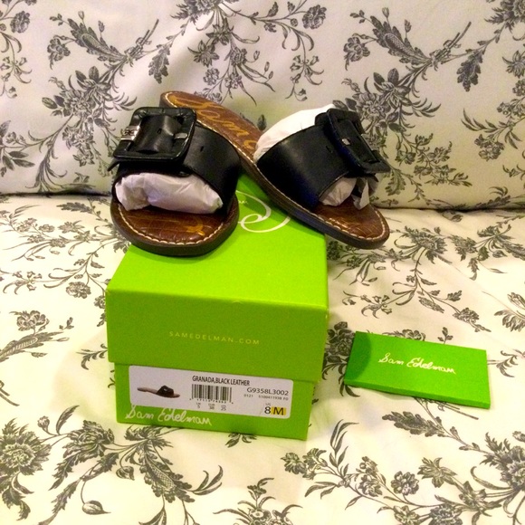 Sam Edelman Shoes - Sam Edelman black leather buckle slides 8 new in box never worn